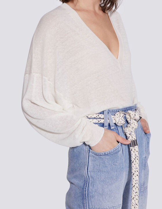 ERICA RELAXED LINEN V NECK SWEATER